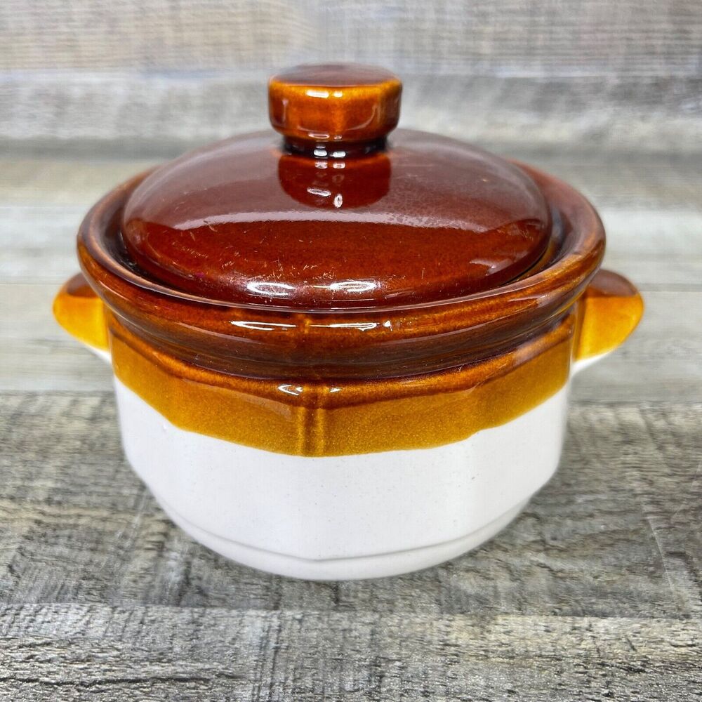 Mount Clemens Pottery Bowl with Lid Brown and White